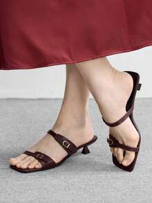 CUCCOO BIZCHIC Spring And Summer New Outdoor Women's Black Square Toe Open-Toed High-Heeled Sandals Women's Stiletto French With Skirt Strappy Sandals Spring Shoes - Burgundy - View 3