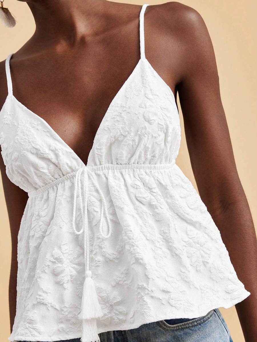 Travachic Top de tirantes casual con aplicación de nudo de unicolor, para vacaciones, verano, top de verano, playa para mujeres, vacaciones en la playa para mujeres, mujeres de vacaciones, top blanco - Amarillo - Ver 1