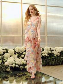 MOTF PREMIUM VESTIDO SIN MANGAS CON ESTAMPADO FLORAL Y VOLANTE ASIMÉTRICO EN EL BAJO, PRIMAVERA/VERANO - Rosa - Ver 5