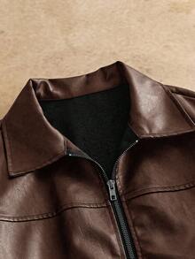 HIMLAND Men's Coffee Brown Western Style Polyurethane Jacket With Collar Long Drop Shoulder Sleeves And Zipper Details - Coffee Brown - View 3