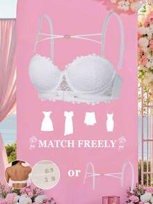 DesireSculpt 1pc Women's Sexy Lace Underwire Front Closure Push-Up Bra, White - White - View 6
