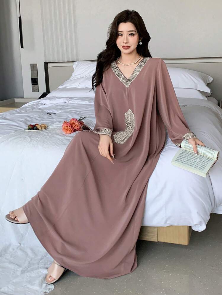 Shiny Sequin Decor Loose Long Women Nightgown