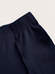 SHEIN Tall CURVE 加大码高个女式荷叶边弹力喇叭裤 - 藏蓝色 - 查看 4