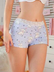 PetitDoll Fashionable Lace Patchwork Cartoon Print Briefs - Multicolor - View 7