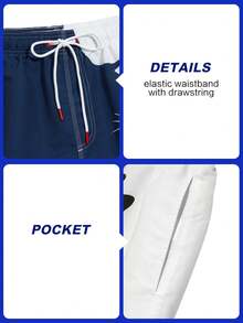 Horizaway Shorts de playa con bolsillo y estampado de color contrastante para hombres - Azul - Ver 6