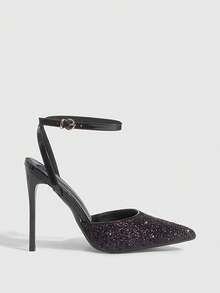 CUCCOO SZL 女士尖头细高跟棕色亮片踝带鞋 Backspace 女士鞋简约优雅时尚性感派对宴会夜店女士高跟鞋 - 格力特咖啡24 - 查看 4