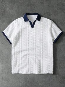 PAVTROS Men's Casual Commuting Color Block Short Sleeve Polo Shirt - White - View 3
