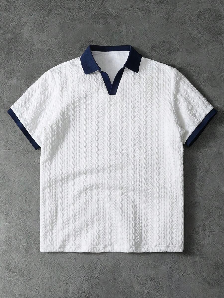 PAVTROS Camisa polo casual de talla grande para hombres con contraste de color - Blanco - Ver 1