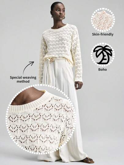 Ontre Suéter de malha texturizada vazada, elegante, versátil e com modelagem slim fit.