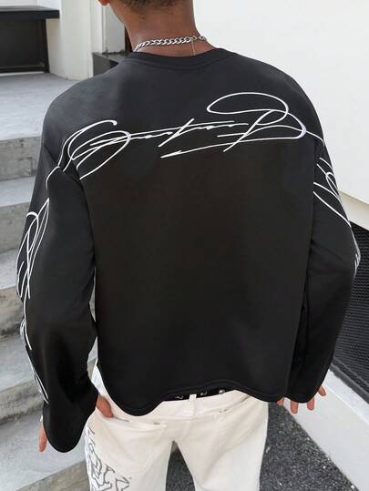 PAVTROS 男士街头风畅销长袖T恤，饰有刺绣英文签名和3D刺绣工艺，适合户外音乐节、日常出行、朋友聚会、送给男友/丈夫的礼物、周年纪念礼物，黑色