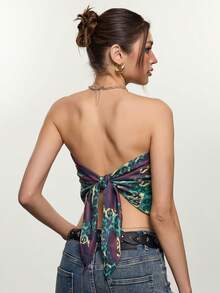 Rina Fox Women's New Sexy Bombshell Print Bandeau Top, American Casual Street Print Versatile Scarf Top, Suitable For Shopping, Parties, Music Festivals, And Vacation Wear - Green - View 5