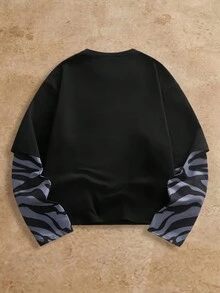 Manfinity VCAY Camiseta de manga corta con estampado gráfico, sudadera negra, camisa de diseño negro, suéter con estampado gráfico negro, suéter negro, sudadera para hombre - Multicolor - Ver 2