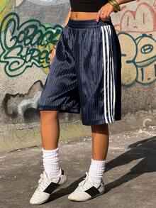 Muchica 女士编织带拼接休闲宽松百慕大短裤 - 寶藍色 - 查看 4