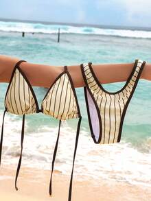 Swim Vcay Đồ bơi nữ, bikini dễ thương cho kỳ nghỉ, áo bơi kiểu bralette in chấm bi cho kỳ nghỉ, trang phục đi biển, váy dự tiệc cưới ngoài trời, trang phục thanh lịch cho phụ nữ, hẹn hò, cho mùa thu đông 2026 và mùa xuân hè. - Màu vàng - Xem 8