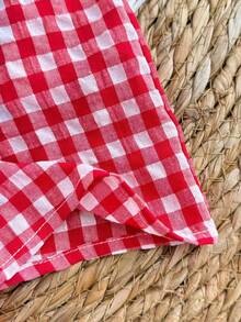 SHEIN LMoss Kids 女婴可爱休闲红白格子草莓图案蝴蝶结装饰连体衣 - 彩色 - 查看 6