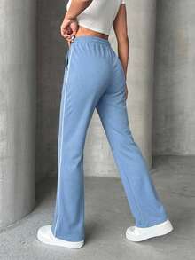 EURMUSE Women's Drawstring Waist Pockets Straight Leg Casual Sweatpants - Baby Blue - View 2