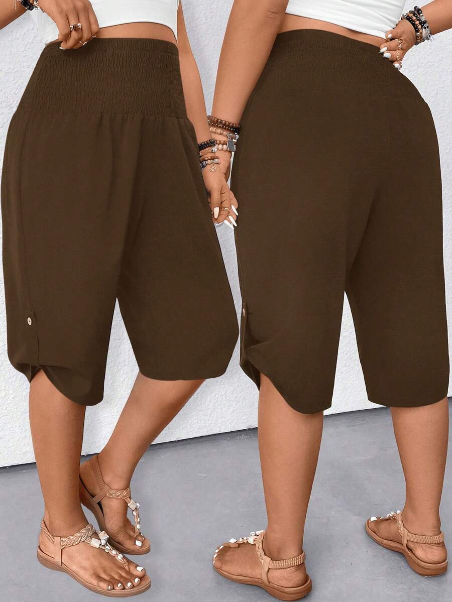 Breezaya Women's Casual Drawstring Waist Bermuda Shorts, Slimming And Versatile - Brown - View 1