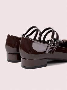 CUCCOO DOLLMOD Women's Fashion Wine Red Mary Jane Short Chunky Heel Casual Daily Wear Office Work Party Commuting Pumps BURGUNDY Heels Pumps Spring Shoes Spring Break Easter For Christmas Valentine's Day - Coffee Brown Mirror - View 9