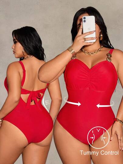 Shapewave 2026 New Summer Beach Vacation Minimalist Functional Slimming Conservative Casual Plus Size One-Piece Swimsuit