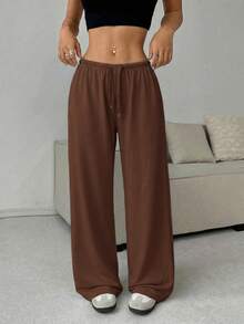 CovetEZ Quần dài nữ màu nâu dệt kim mềm mại, kiểu dáng thường ngày, thích hợp cho mùa xuân/hè. - màu nâu - Xem 6