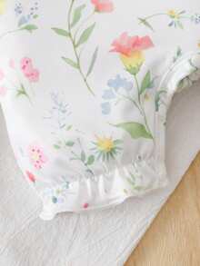 SHEIN Newborn Baby Floral Print Ruffle Casual Everyday Romper - Pink - View 9