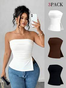 Elenzga 大码女士休闲百搭抹胸上衣 - 彩色 - 查看 1