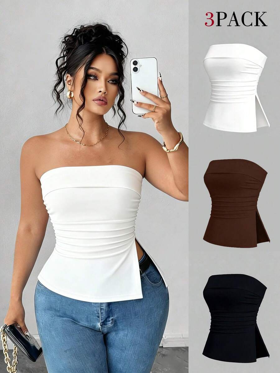 Elenzga 大码女士休闲百搭抹胸上衣 - 彩色 - 查看 1