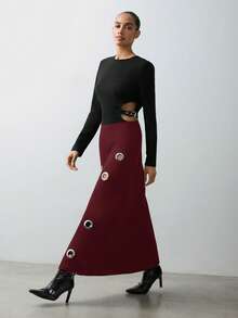 Maija Women's Minimalist Design Hollow-Out Breathable Long Dress, Fashionable For Summer - Burgundy - View 7
