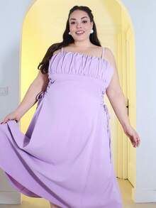 Pretty and Ole Váy xẻ tà có dây đeo cỡ lớn dành cho nữ - Màu tím - Xem 5