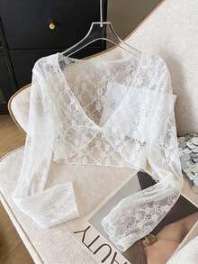 Airaco 女士休闲蕾丝扭结设计长袖上衣 - 彩色 - 查看 4