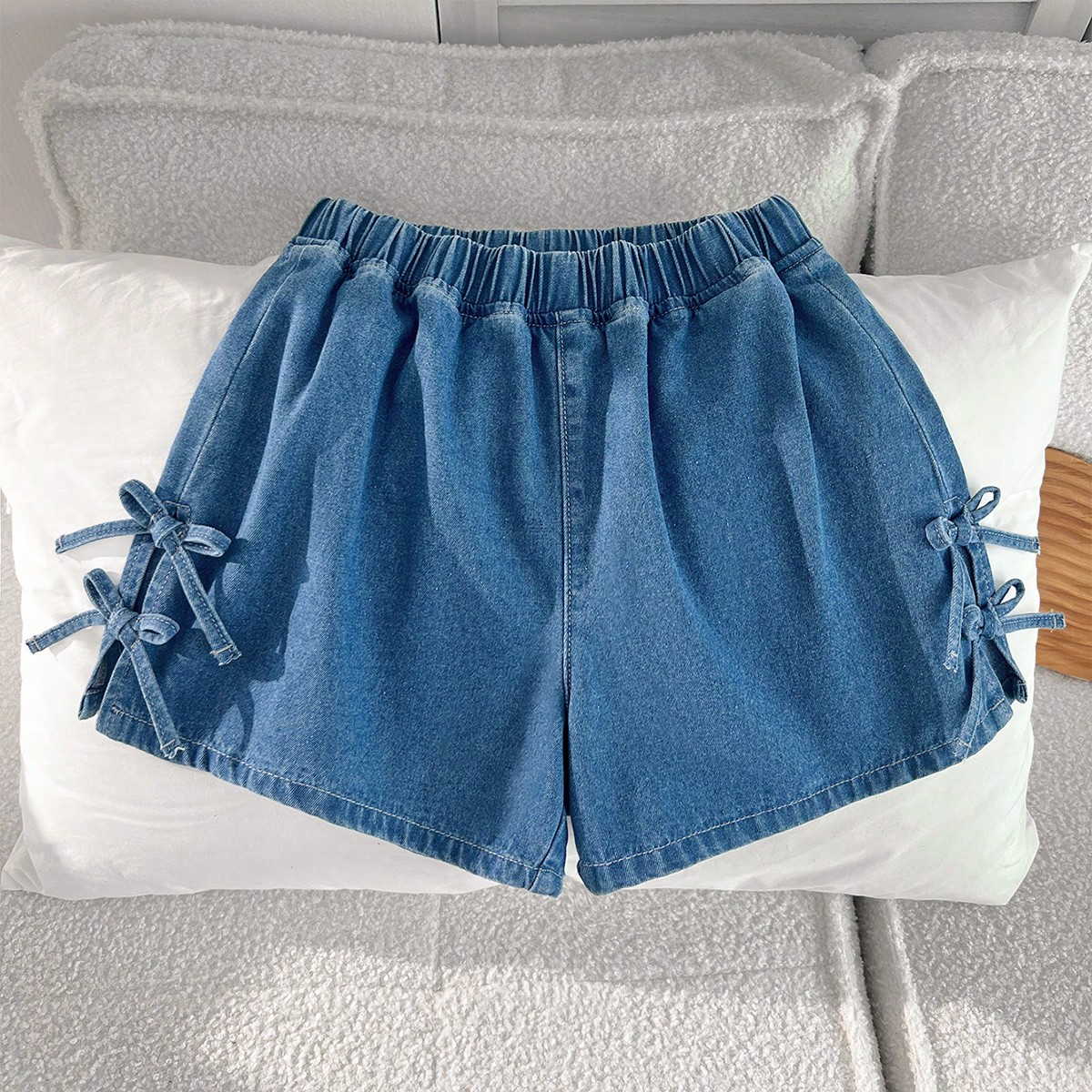 Pantalones cortos vaqueros holgados con lazo y cintura elástica, estilo boho para adolescentes, apropiados para primavera y verano, vintage, playa, m
