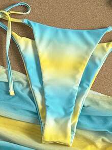Bonvoyette 3pcs Women's Swimwear Bikini Summer Ombre Print, Vacation Bikinis, Tropical Ocean Print, Bra Built-In Crop Top Bandeau Vest Camisole Swimwear For Vacation , Beach Outfits, Garden Wedding Guest Dress, Elegant Set For Woman Velentines Newyear Party Vacation Outfit City To Beach Bohemia SS26 Spring And Summer Beachwear Women Vacation Outfit Sets Beach Outfits For Woman Women Swim Suit Set Women S Beach Outfits - Multicolor - View 8
