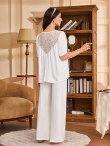 PalaceNights Palace Style Women's White Embroidered Hollow Collar Puff Sleeve Blouse, Lace Patchwork Backless Design, Loose Fit, Suitable For Daily Wear - White - View 5