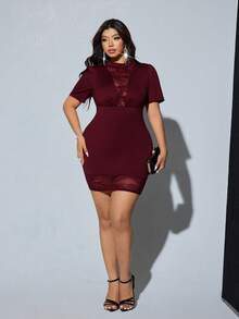 Viva Relle Đầm ren phối ren cổ tròn thanh lịch dành cho nữ, cổ chữ V và viền ren. - Màu Đỏ Sâu - Xem 6