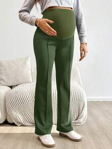 Modmama Maternity Solid Color Adjustable Waist Casual Versatile Daily Wear Pants - Army Green - View 5