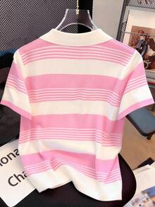 Resyla Randig digitaltryckt trendig minimalistisk pikétröja för kvinnor, present till vänner - Multifärgad - Visa 2