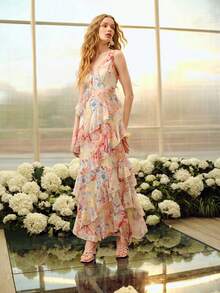 MOTF PREMIUM VESTIDO SIN MANGAS CON ESTAMPADO FLORAL Y VOLANTE ASIMÉTRICO EN EL BAJO, PRIMAVERA/VERANO - Rosa - Ver 4