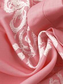 Linhara Plus Size Women's V-Neck Pink Embroidered Floral Print Split Design Puff Sleeve Ruffle Hem Vintage Casual Commute Daily Holiday Date Versatile Elegant Blouse, Spring/Summer New Women's Tops And Blouses Boho Outfit For Women Blouse For Women Casual Elegant Women's Western Outfits Blouse For Women - Multicolor - View 5