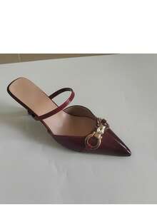 CUCCOO SZL Women's Pointed Toe Metal Decor Elegant High Heel Pumps Spring Shoes - Burgundy - View 14
