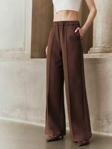 Anewsta 女士优雅直筒裤，简约时尚休闲裤 - 咖啡棕 - 查看 3