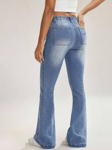 Flexra Casual Washed Slim Flare Leg Jeans - Light Wash - View 3