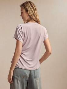 BizChic Women's Casual Minimalist Side Slit Short Sleeve Top, Summer - Pink - View 2