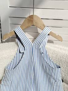 Newborn Baby Boy Cute Vacation Casual Versatile Striped Bib Romper - Blue - View 5