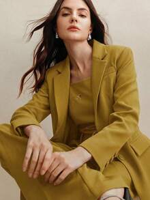 Anewsta 商务休闲复古风女士西装套装，美拉德印花西装外套+直筒裤，两件套 - 薑色 - 查看 5