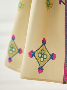 SHEIN 少女修身休闲简约舒适圆领套头羊腿袖A字连衣裙，适合情人节和圣诞节穿着。 - 彩色 - 查看 5