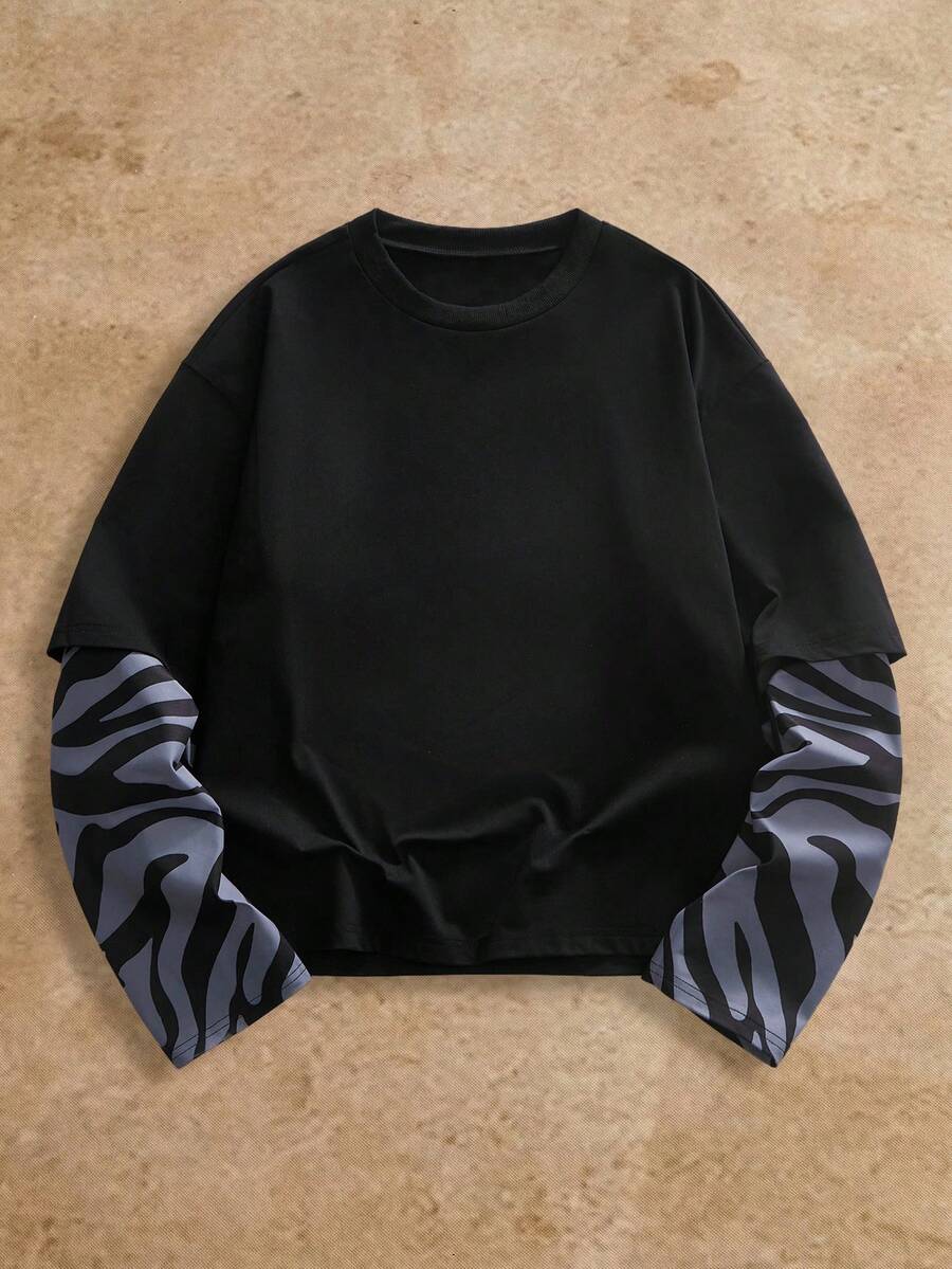 Manfinity VCAY Camiseta de manga corta con estampado gráfico, sudadera negra, camisa de diseño negro, suéter con estampado gráfico negro, suéter negro, sudadera para hombre - Multicolor - Ver 1