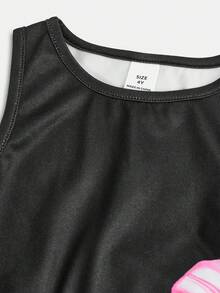 Young Girl Casual Vacation Sleeveless Hollow Out Floral Print Dress - Black - View 2