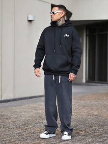 Devon Thys 高端简约百搭直筒洗水牛仔裤，抽绳松紧腰休闲裤，四季皆宜 - 深灰色 - 查看 1