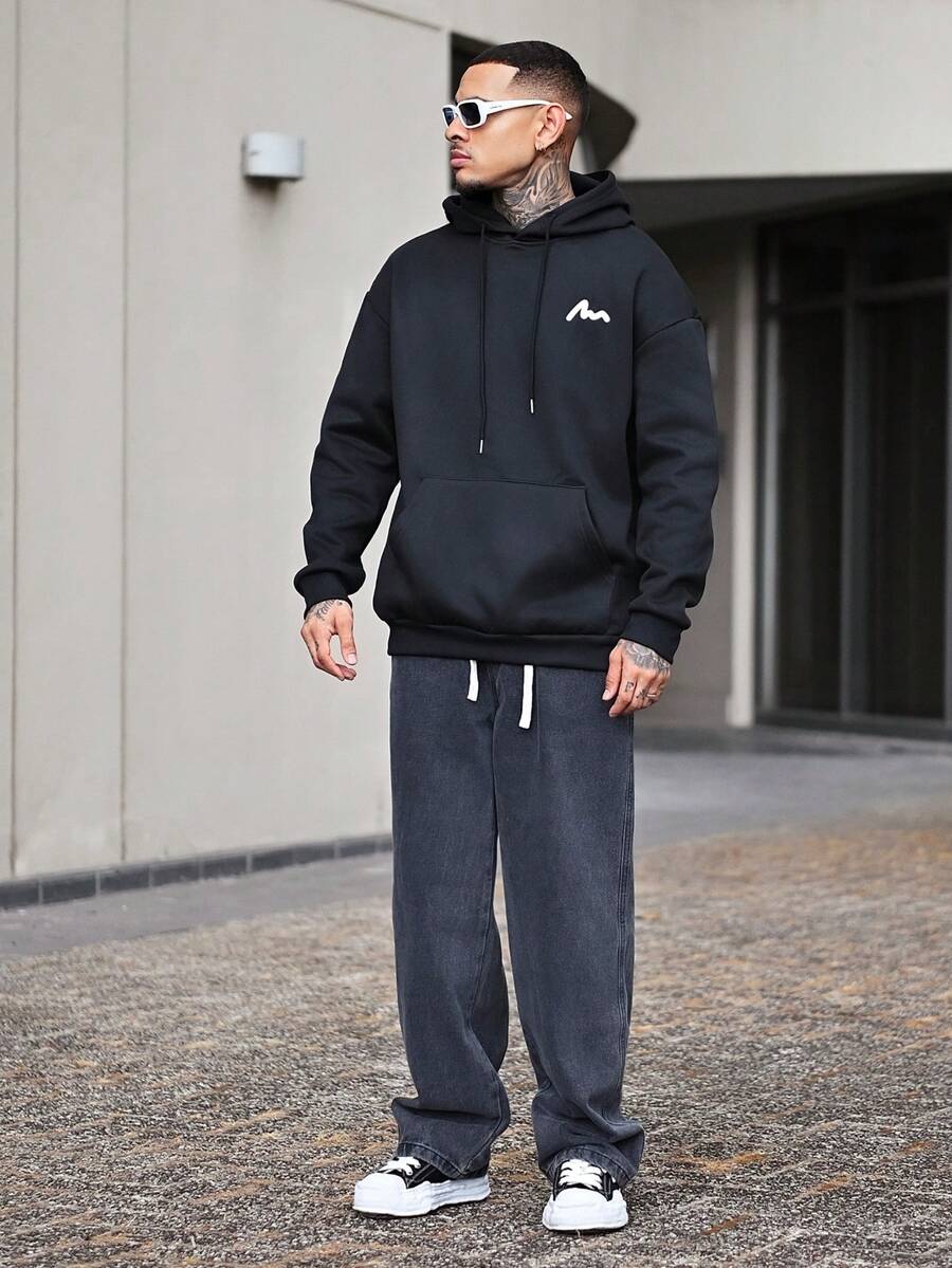 Devon Thys 高端简约百搭直筒洗水牛仔裤，抽绳松紧腰休闲裤，四季皆宜 - 深灰色 - 查看 1