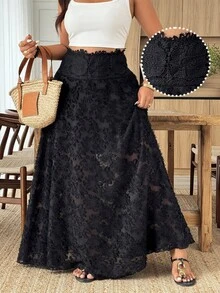 Weeklong Plus Size Women Lace High Waist Casual Versatile Daily Wear Skirt - Black - View 1